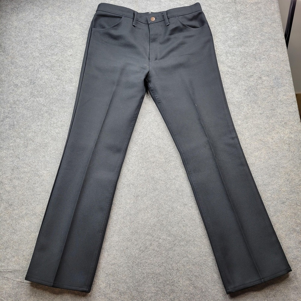 Wrangler Pants Mens 38x32 Dress Workwear Straight Trouser USA Made Black Flat